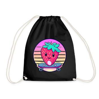 Strawberry skateboard in sunset - Drawstring Bag - black - Front