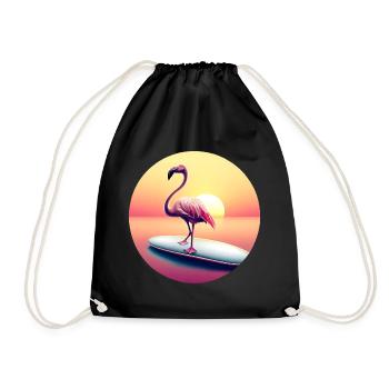 Surfing flamingo in sunset - Drawstring Bag - black - Front