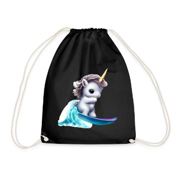 Einhorn auf Surfbrett - Turnbeutel - Schwarz - Vorne