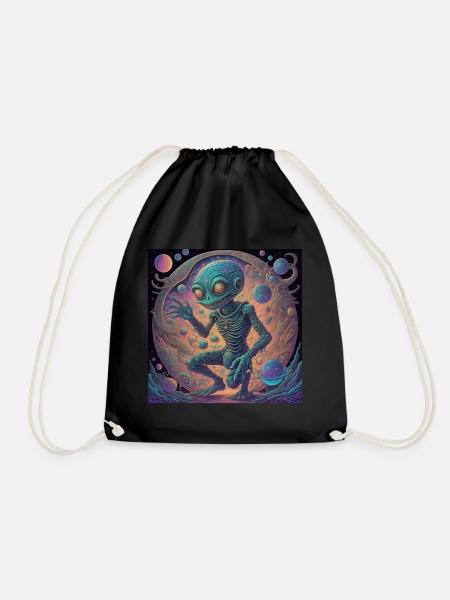 The fascinating alien in the colorful cosmos - Drawstring Bag - black