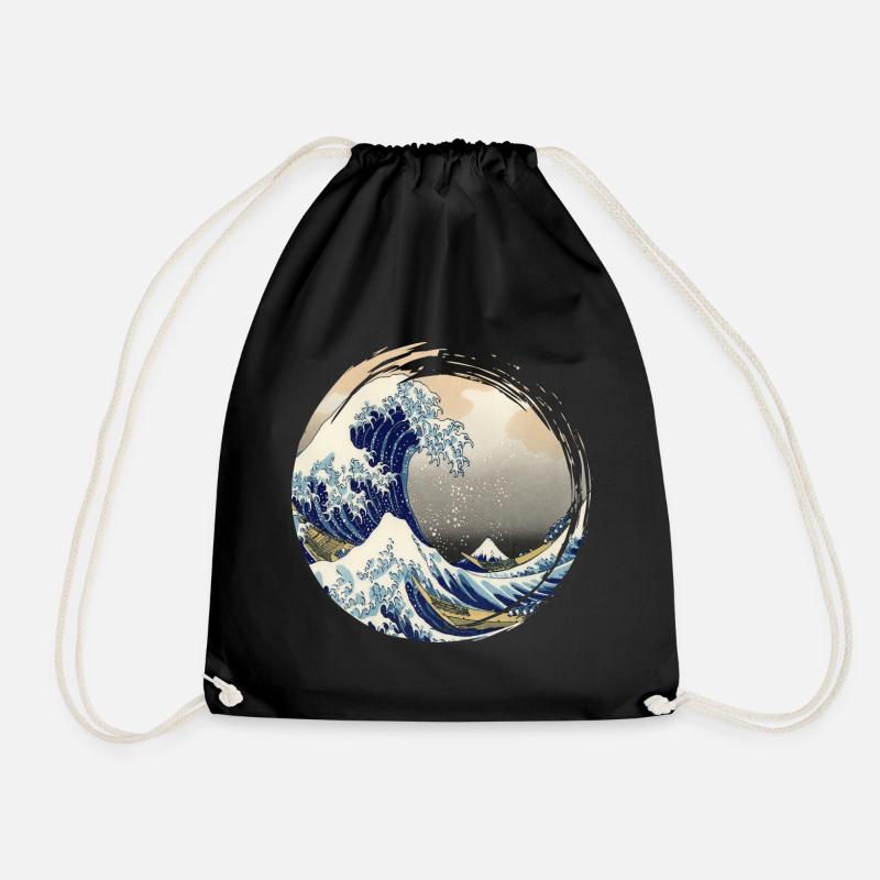 The Great Wave off Kanagawa - Drawstring Bag - black