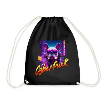 Cyberpunk Bulldog Dog - Drawstring Bag - black - Front