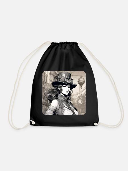 Cooles Steampunk Girl - Turnbeutel - Schwarz