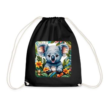 Ours Koala mignon avec des fleurs - Sac de sport léger - noir - Devant