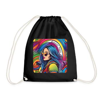 Summer Vibes Hippie Girl in Regenbogen Farben - Turnbeutel - Schwarz - Vorne