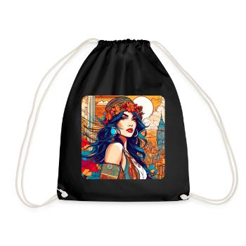 Flowerpower Girl dans le style bohème - Sac de sport léger - noir - Devant