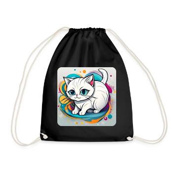 Cute white cat with blue eyes - Drawstring Bag - black - Front
