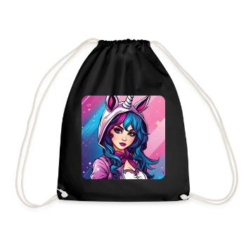 Cute Anime Girl with Unicorn Hoodie - Drawstring Bag - black - Front