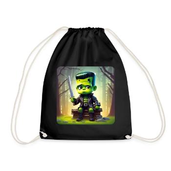 Cute little green monster - Drawstring Bag - black - Front