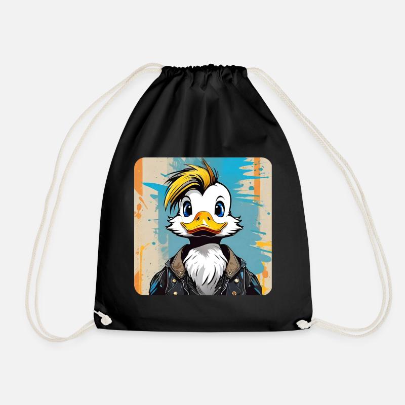 Freche Ente mit stylischer Frisur - Turnbeutel - Schwarz