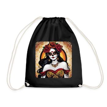 Dia de los Muertos Woman with Roses - Drawstring Bag - black - Front