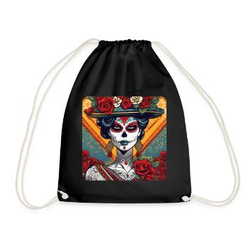 Dia de los Muertos Woman with Roses - Drawstring Bag - black - Front