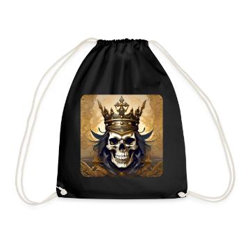 Grinning skull with crown - Drawstring Bag - black - Front