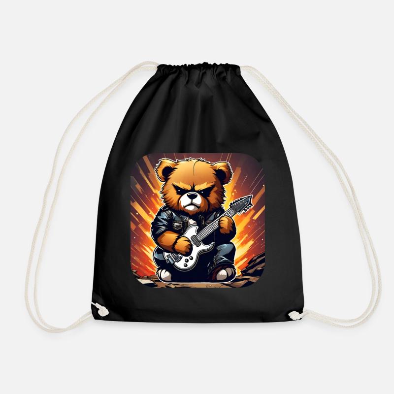 Heavy metal Teddy Bär mit E-Gitarre - Turnbeutel - Schwarz