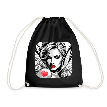 Angel with red heart tattoo - Drawstring Bag - black - Front