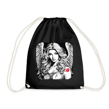 Angel with red heart tattoo - Drawstring Bag - black - Front