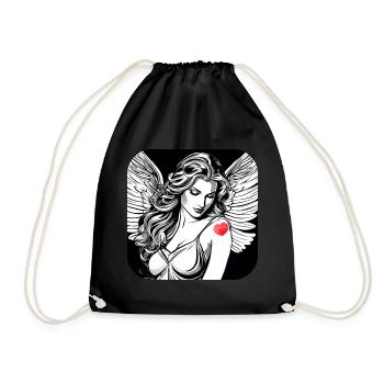 Sad angel with heart tattoo - Drawstring Bag - black - Front