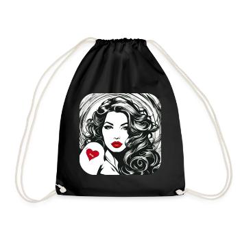 Woman with tattoo heart - Drawstring Bag - black - Front