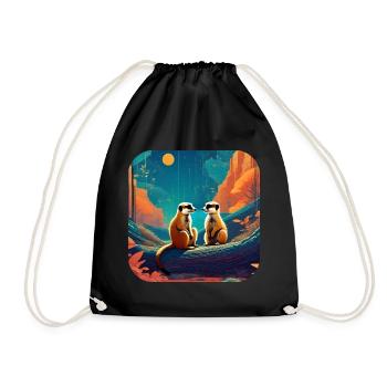Cute meerkats - Drawstring Bag - black - Front