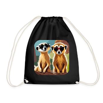 Cute meerkats - Drawstring Bag - black - Front