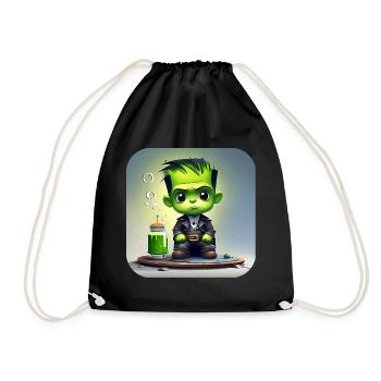 Cute little green monster - Drawstring Bag - black - Front