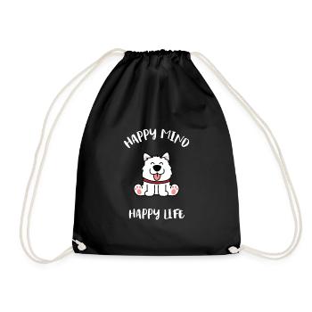 Cute Samoyed Dog Happy Happy Joyful - Drawstring Bag - black - Front