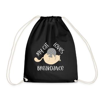 Breakdancing Cat Hip Hopper Cat Fan Gift - Drawstring Bag - black - Front