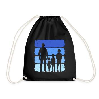 Papa und drei Kinder T-Shirt vater und 3 Söhne - Turnbeutel - Schwarz - Vorne