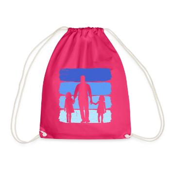 Father and Two Daughters Vintage Dad 2 Girls - Drawstring Bag - fuchsia - Front