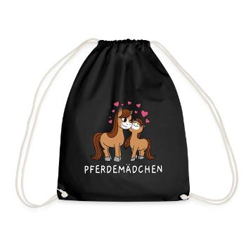 Pferdemädchen Süße Comic Pferde Mädchen Herzen - Turnbeutel - Schwarz - Vorne
