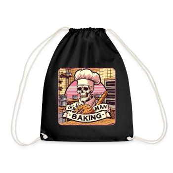 Old Man Baking Skull mit Bäckermütze mit Brot - Turnbeutel - Schwarz - Vorne