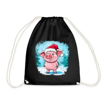 Weihnachtsmann Schweinchen - Turnbeutel - Schwarz - Vorne