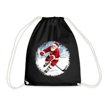 hockey player Santa Claus - Drawstring Bag - black - Front