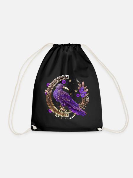 Mystical Crow, Wicca, Morrigan, Celtic, Raven - Drawstring Bag - black