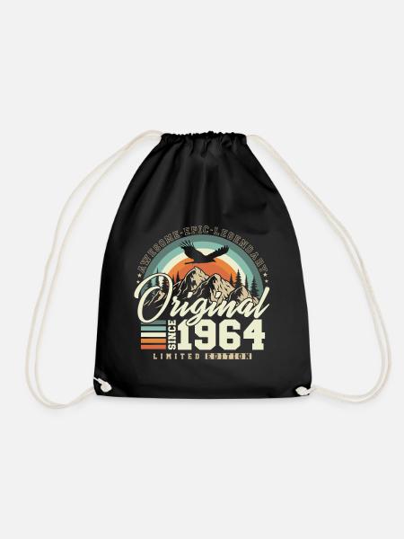 Vintage 1964 Born Vintage Birthday Gift - Drawstring Bag - black