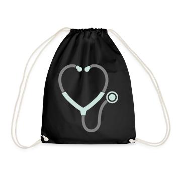 Nurse Heart Stethoscope Monogram Frame - Drawstring Bag - black - Front