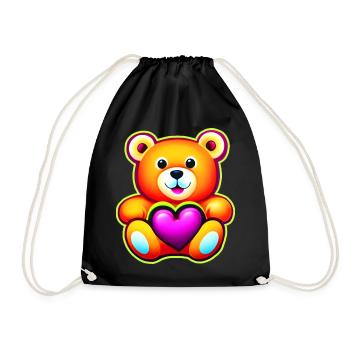Niedlicher süßer Teddybär mit rosa Herz - Turnbeutel - Schwarz - Vorne