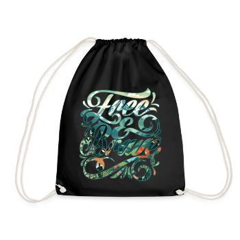 Free & Brave 🍀 - Drawstring Bag - black - Front