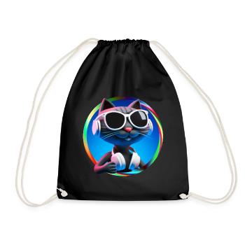 Katze Brille Turntable DJ Disco Club Kopfhörer - Turnbeutel - Schwarz - Vorne