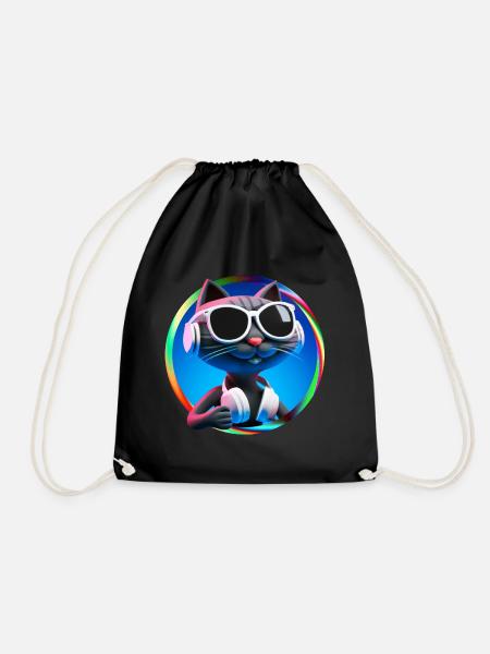 Katze Brille Turntable DJ Disco Club Kopfhörer - Turnbeutel - Schwarz