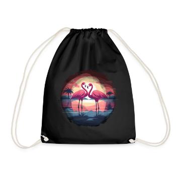 Flamingo, Couple, Sunset, Sun, Beach - Drawstring Bag - black - Front