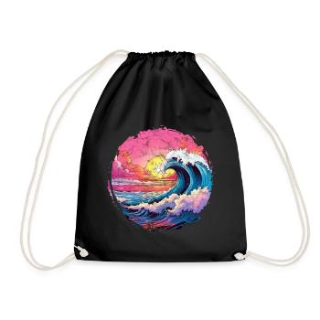 Sea, Wave, Sunset, Sun, Beach Summer - Drawstring Bag - black - Front