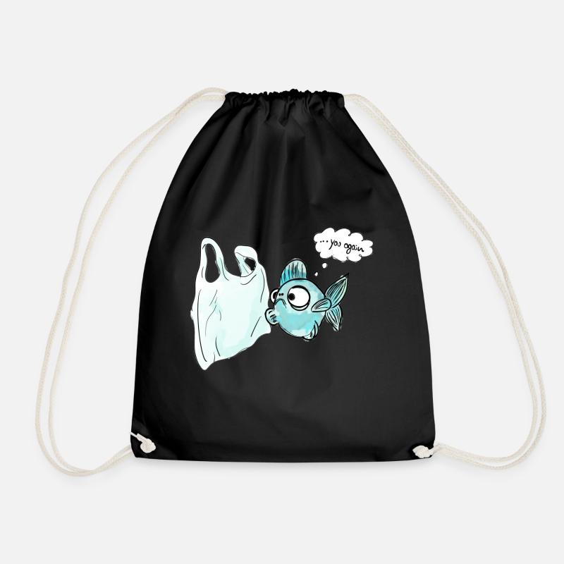 fish - Drawstring Bag - black
