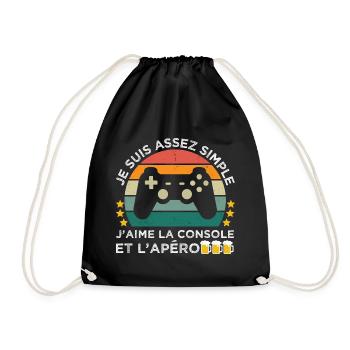J' aime la console et l' apéro humour gaming rétro - Sac de sport léger - noir - Devant