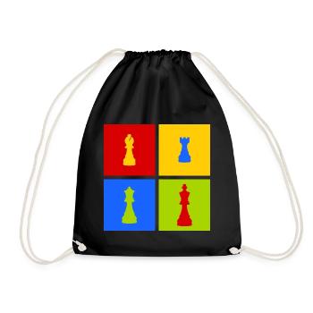farbenfrohe Schachfiguren - Turnbeutel - Schwarz - Vorne