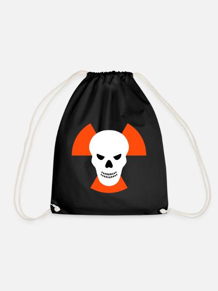 Skull with an evil eye in front of radiation warning signs - Drawstring Bag - black