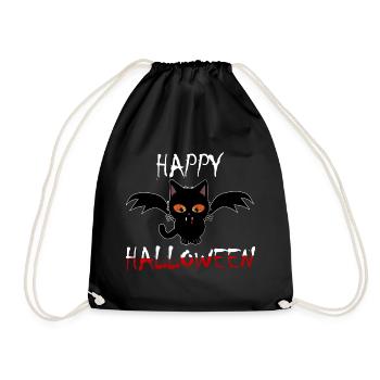 Happy Halloween Fledermaus Vampir Katze - Turnbeutel - Schwarz - Vorne