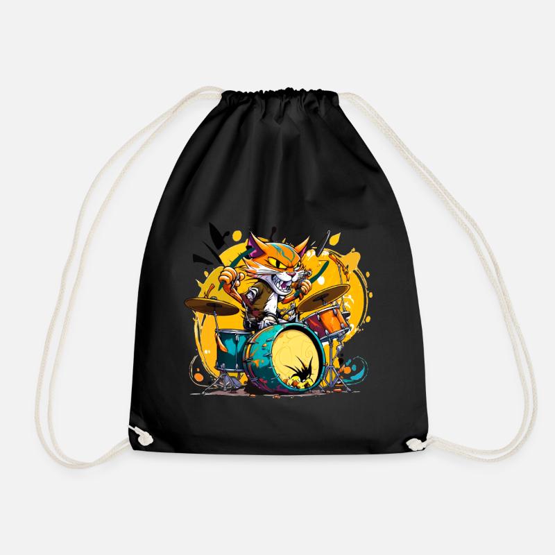Chat de dessin animé à la mode à la batterie - Sac de sport léger - noir
