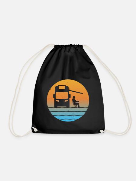 Motorhome sunset camping t-shirt camper - Drawstring Bag - black