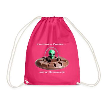 Alien comes with chocolate - Drawstring Bag - fuchsia - Front